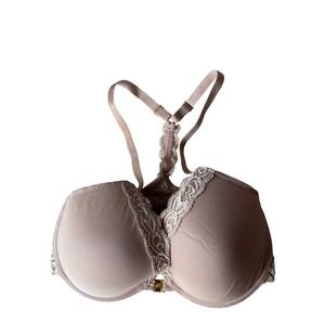 Natori Feathers Front Close T-Back Bra Mauve Taupe Lace Racerback 32DD